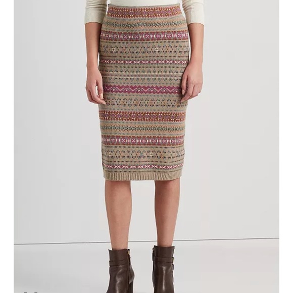 Lauren Ralph Lauren Fair Isle Linen-Blend Pencil Skirt. - Picture 5 of 13